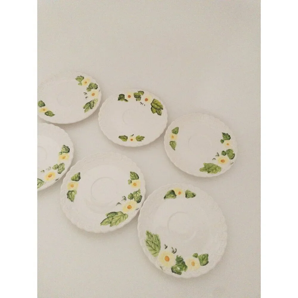 Lefton Set Of 6 Vintage Ceramic Floral-Embossed Saucer Plates